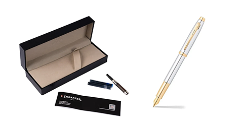 Sheaffer 9340 Gift 100 Fountain Pen (Fine) Bright Chrome with Gold Tone Trim 